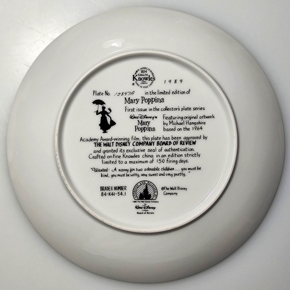 Walt Disney Mary Poppins 1989 Decorative Plate #13847A - Picture 3 of 8